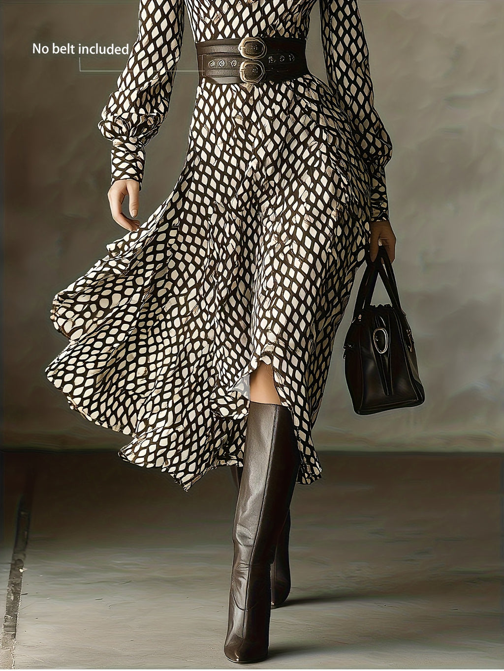 Floral printed long sleeve ruffled midi dress by Trendsi, perfect for fall, featuring a feminine design and elegant floral pattern.