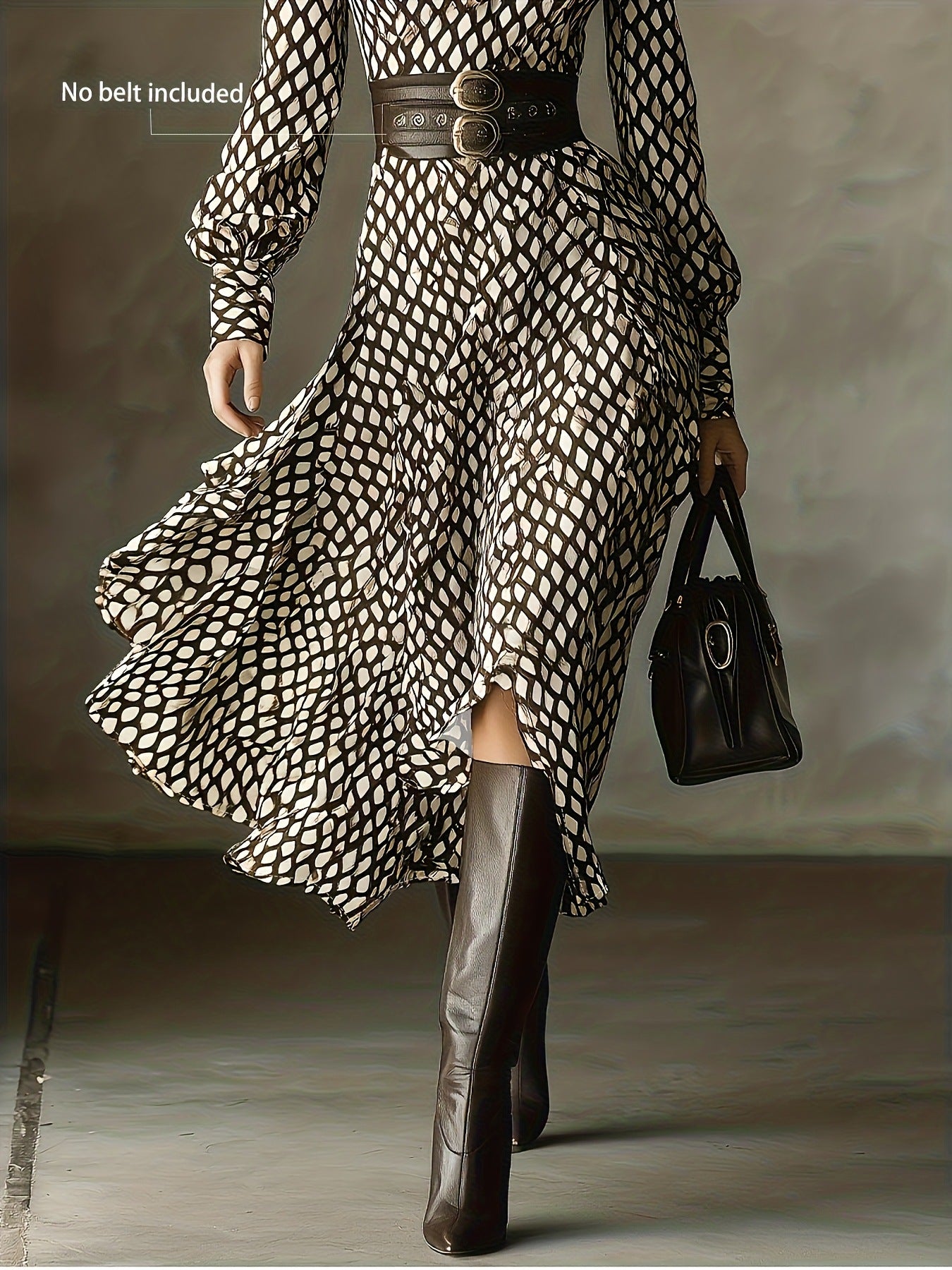 Floral printed long sleeve ruffled midi dress by Trendsi, perfect for fall, featuring a feminine design and elegant floral pattern.