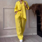 FitiqueFit wide-leg pants and lace-up top two-piece set in solid color, shown in 12 color options, with size range S to 5XL.
