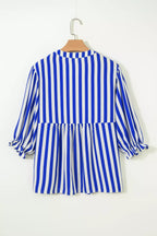 Stripe balloon sleeve loose button-up shirt by Shopimist, featuring a relaxed fit and stylish button front.
