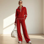 Women's casual long sleeve two-piece sports set by Plush Fashion Hub, featuring comfortable athletic wear in a relaxed style.