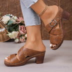 Women's open toe mid block heel sandals by Trendsi, stylish comfortable dressy casual shoes with ankle straps and neutral color.