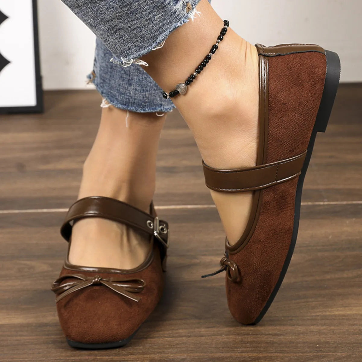 Women's square toe flats slip-ons by Trendsi, featuring a sleek design and comfortable fit, shown in the product image.