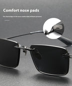 Pure titanium polarized sunglasses with retro British style, featuring sleek black frames and tinted lenses.