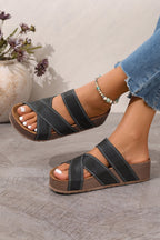Threaded Pear Kathryn Band Retro Platform Slippers with cushioned soles and stylish design, perfect for casual indoor wear.