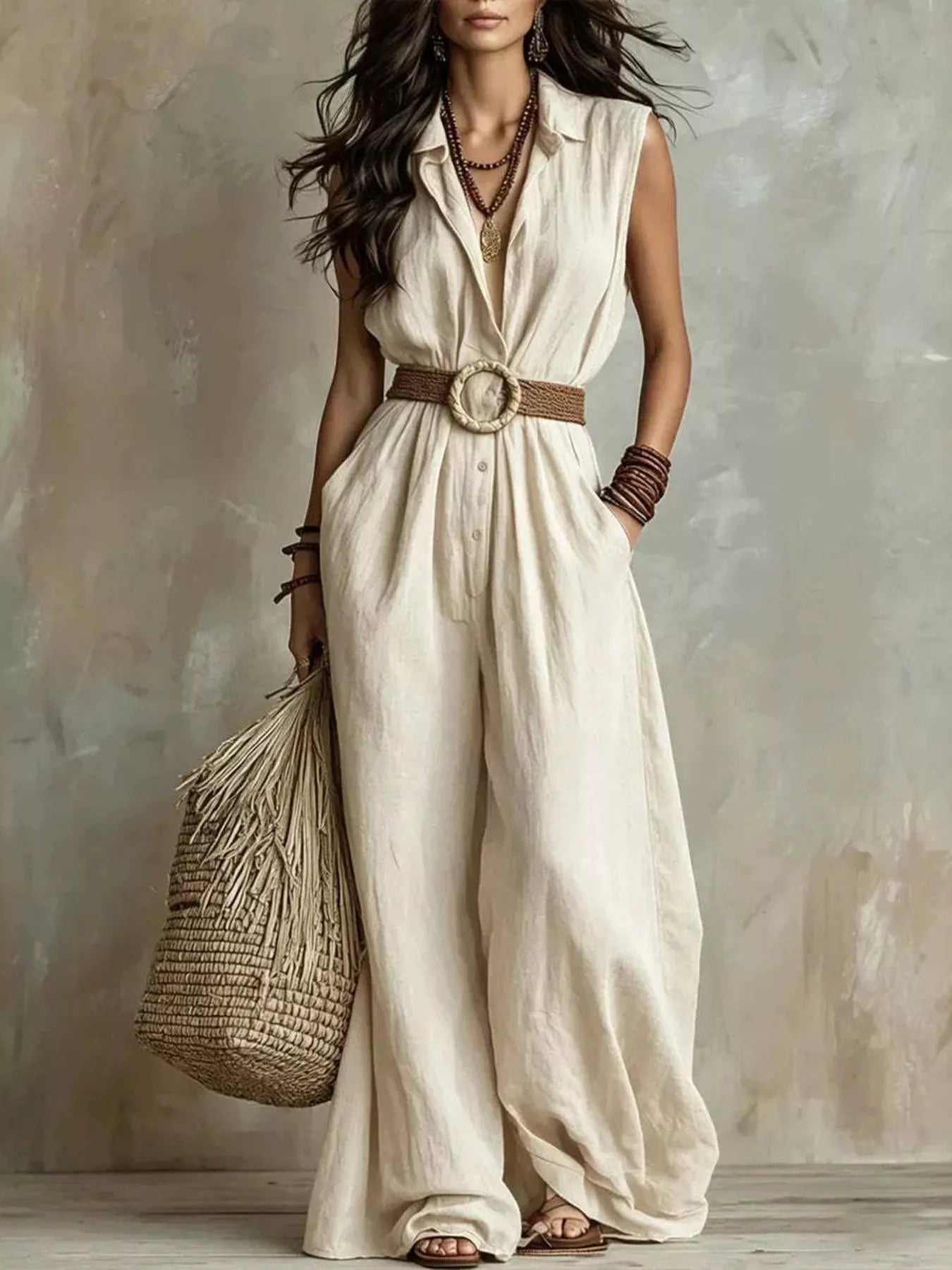 Plus size full length sleeveless wide-leg jumpsuit from Plush Fashion Hub, stylish and comfortable summer outfit.