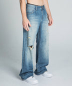 Armor Jeans AJ09-3 classic blue lightly distressed baggy jeans, casual bottoms with relaxed fit and subtle distressed detailing.