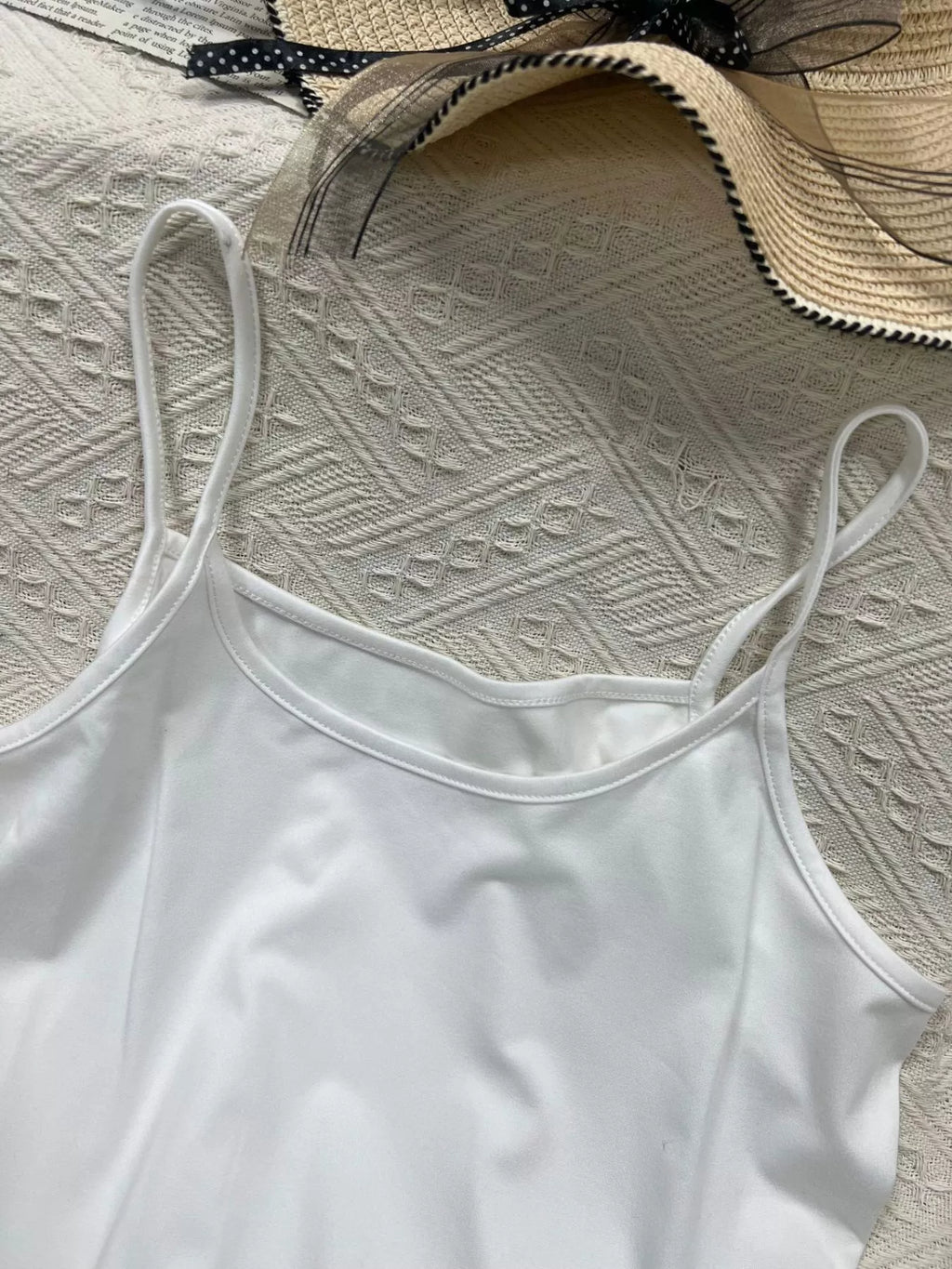 Solid color scoop neck cami tank top by Plush Fashion Hub with a simple, fitted design and smooth fabric in a neutral shade.