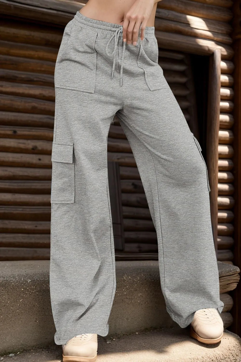 Plush Fashion Hub plush active pants with drawstring waist and side pockets, designed for comfort and casual wear.