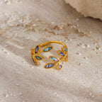 18K gold-plated resin leaf bypass ring with detailed leaf design, stylish jewelry accessory from Shopimist.