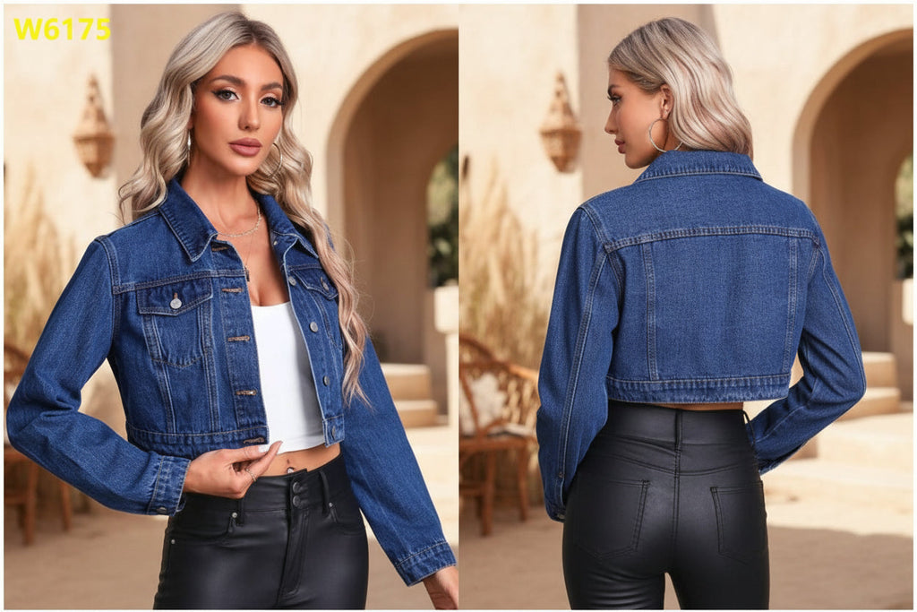 Women's long sleeve denim jacket by Plush Fashion Hub, stylish streetwear flip collar jean jacket with fitted design.