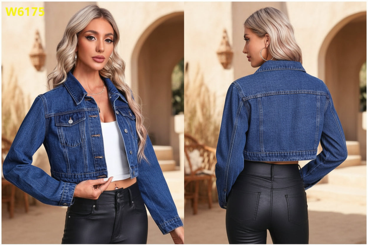 Women's long sleeve denim jacket by Plush Fashion Hub, stylish streetwear flip collar jean jacket with fitted design.