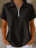 FitiqueFit drop shoulder waffle knit top with half-zip, 3/4 sleeves, casual pullover in soft textured fabric.