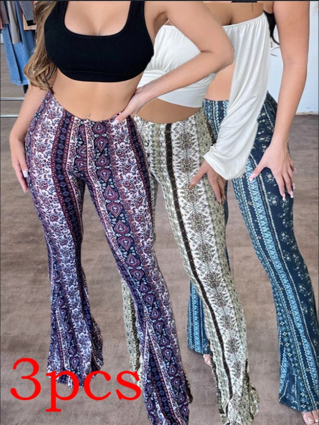 Slim, high-elastic print trousers for women from Plush Fashion Hub, featuring a fitted design and stylish pattern.
