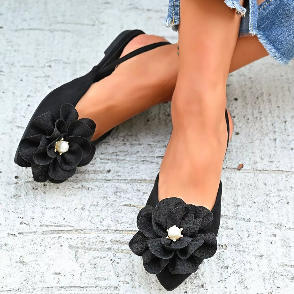 Shopimist flower point toe flats sandals with floral design, open-toe style, and comfortable flat sole.