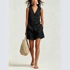 Women’s sleeveless vest top and shorts two-piece set by FitiqueFit, featuring a stylish, comfortable matching outfit.