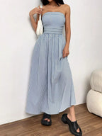 Striped strapless casual maxi dress by Simply Love featuring a flowy silhouette and bold horizontal stripe pattern.