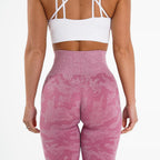 Snowflake camouflage high-waisted seamless yoga pants by FitiqueFit, showing the stylish pattern and comfortable fit for activewear.