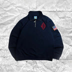 Vintage Retro Embroidered Hooded Polo Sweatshirt