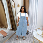 Women's Single-Button Sleeveless Denim Overall Dress