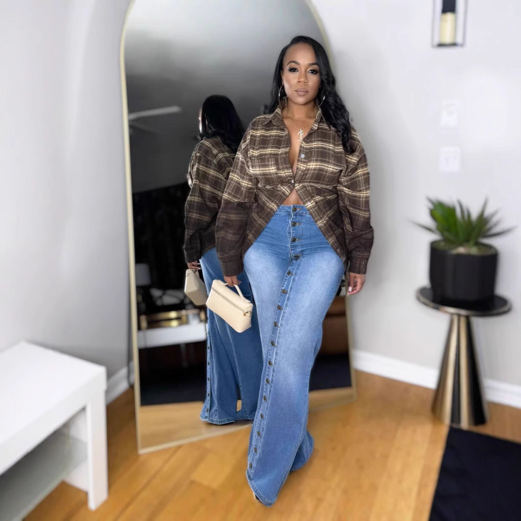 Heavy-duty Straight Leg Jeans with Multi-button Design