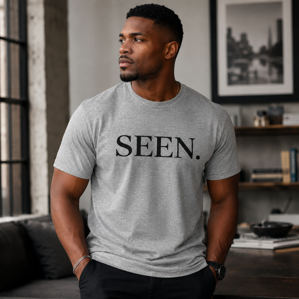 Black minimalist T-shirt from Wear Your Worship's SEEN. Minimalist Tee — Black Ink Edition, featuring simple, modern design.