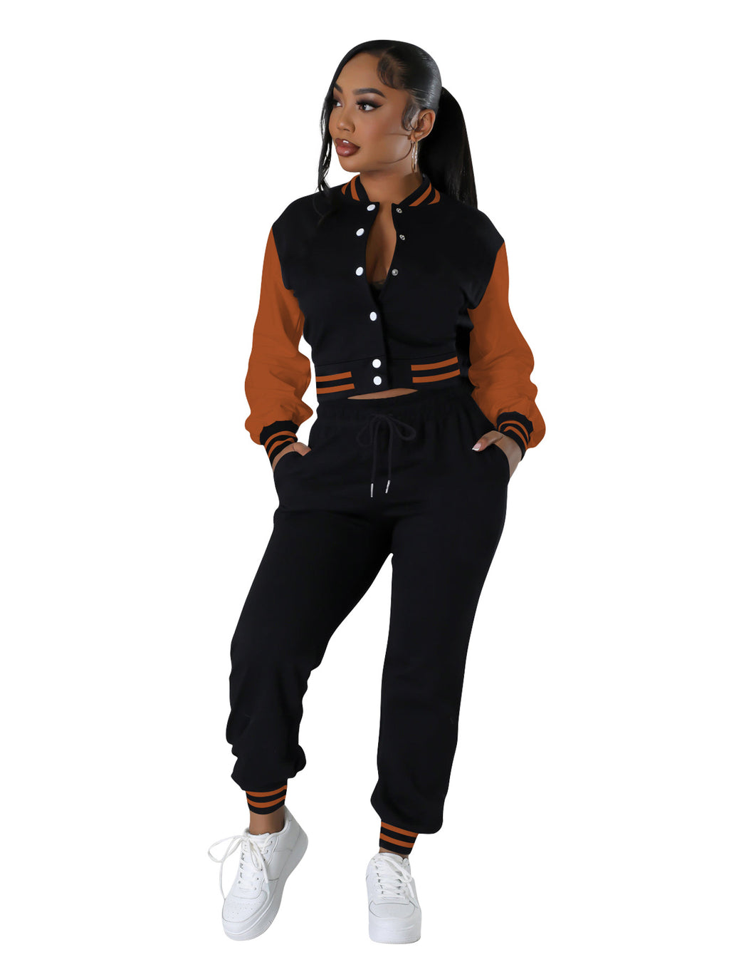 Modern spliced buckle two-piece set from eprolo featuring stylish design and contemporary fabric, shown in the product image.