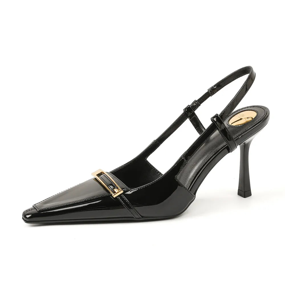 Elegant black Elena pointed toe slingback pumps by eprolo with stiletto heels, stylish and perfect for formal occasions.