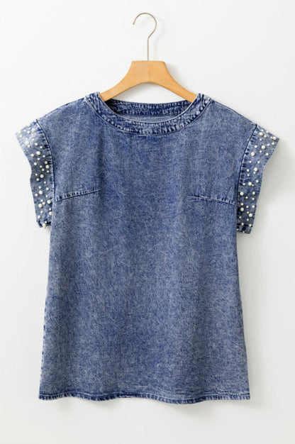 Pearl Embellished Denim Top Pretty Little Patriot