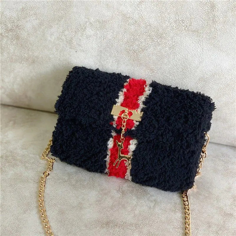 Hand-woven fleece-lined plush one-shoulder purse for women by Plush Fashion Hub, featuring soft material and stylish design.