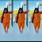 Plus size women's casual two-piece outfit featuring a stylish top and matching pants from Trendy Attic Store01.