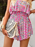 Printed Tube Smocked Waist Romper