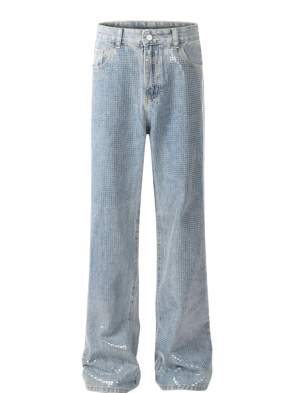 Men's straight-leg denim jeans by Plush Fashion Shop, showing classic blue cotton jeans with a relaxed fit and five-pocket design.