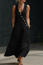 Women's sleeveless button-down midi dress by Trendsi featuring an elegant A-line casual style and lightweight fabric.