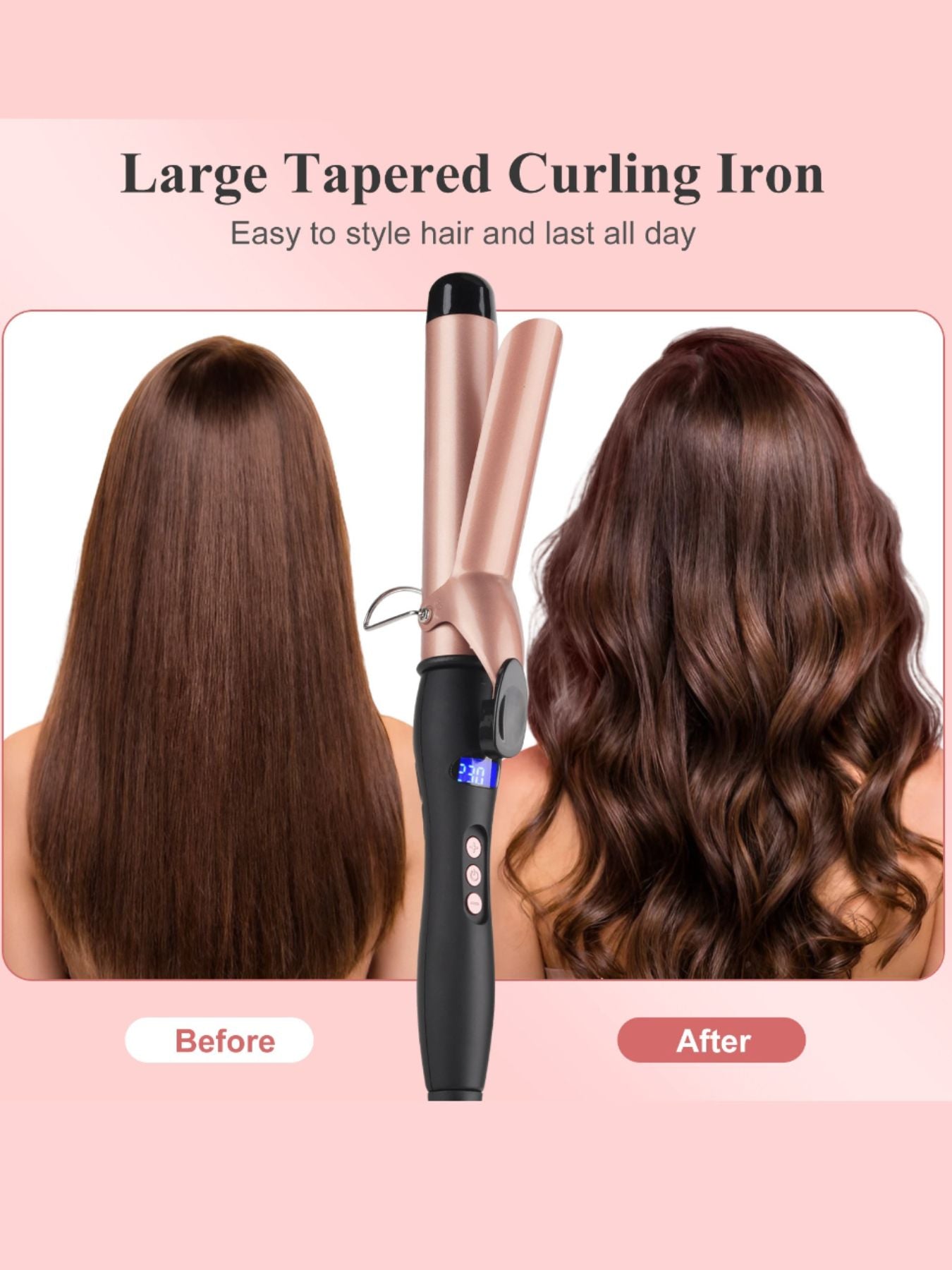 Ceramic curling iron from Trendsi with fast heating, professional anti-scald design, perfect for hairstyling and curling hair.