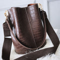 LadyShow.Store Blake Shoulder Bag in chocolate croc leather with silver hardware, featuring a sleek, structured design and adjustable strap.
