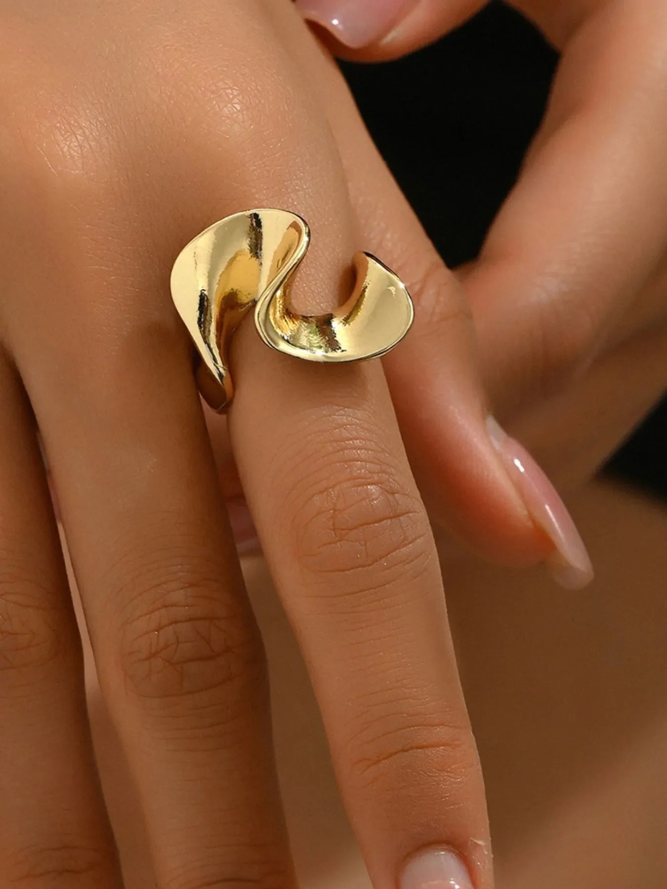 18K gold-plated stainless steel geometric ring from Plush Fashion Hub, featuring modern angular design and shiny finish.