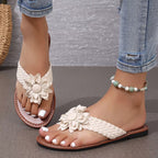Shopimist flower toe post sandals featuring colorful floral design and comfortable flat sole for casual summer wear.