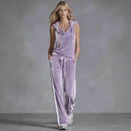 Women's velvet wide-leg pants and sleeveless top set by Plush Fashion Hub, stylish activewear ensemble with comfortable fit.