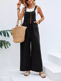 Plus size Shopimist casual wide-leg overalls with pockets, full-length, relaxed fit, and comfortable denim fabric.