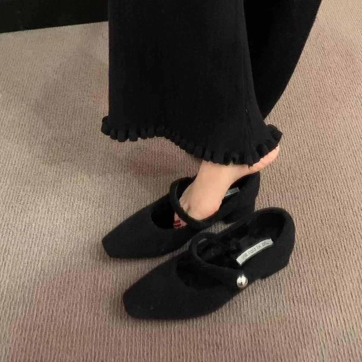 Elegant black block heel loafers by Trendsi, featuring sleek design and comfortable loafers for stylish footwear.