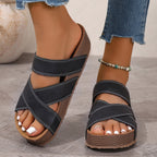 Women's open toe platform flat sandals by Trendsi with comfortable PU leather straps, perfect for summer wear.