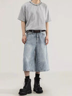 Men's plus size wide-leg capris jeans by Plush Fashion Hub, showing the relaxed fit and denim fabric detail.