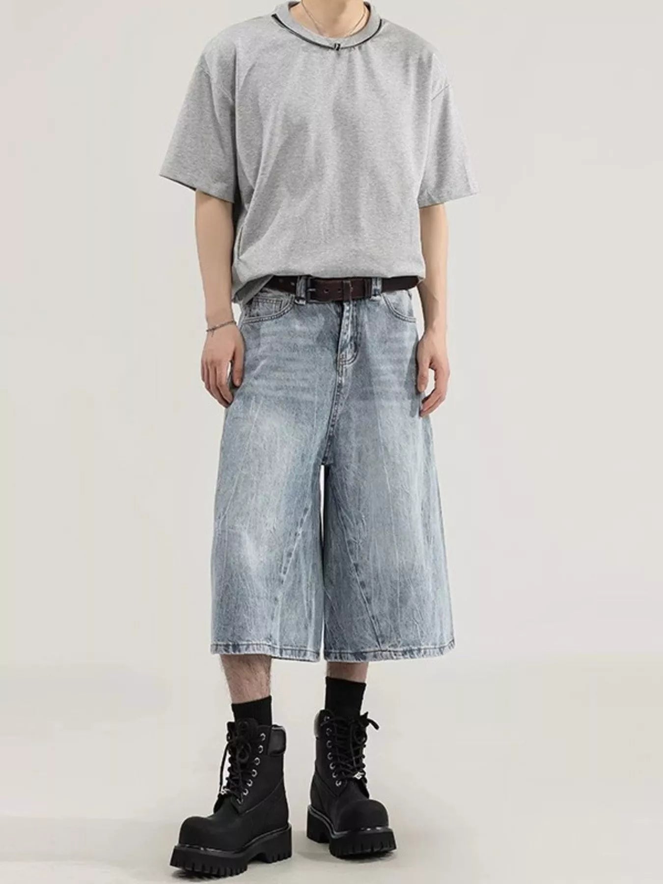 Men's plus size wide-leg capris jeans by Plush Fashion Hub, showing the relaxed fit and denim fabric detail.