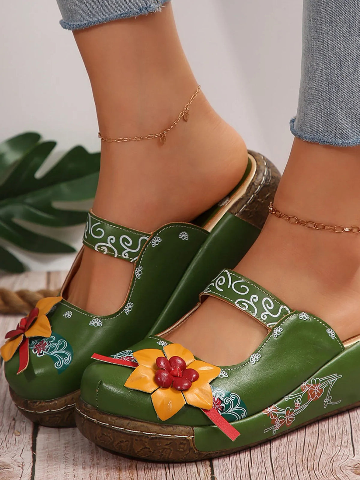 Trendsi flower round toe sandals featuring floral embellishments and comfortable flat sole, perfect for casual summer wear.