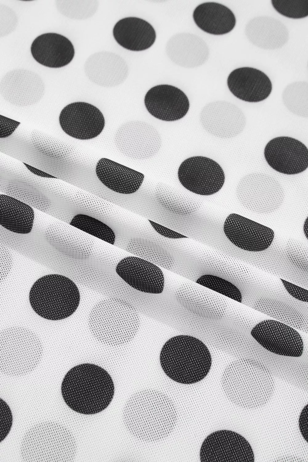 Polka dot mesh long sleeve sheath top with stand neck from Plush Fashion Hub, featuring a fitted silhouette and stylish design.