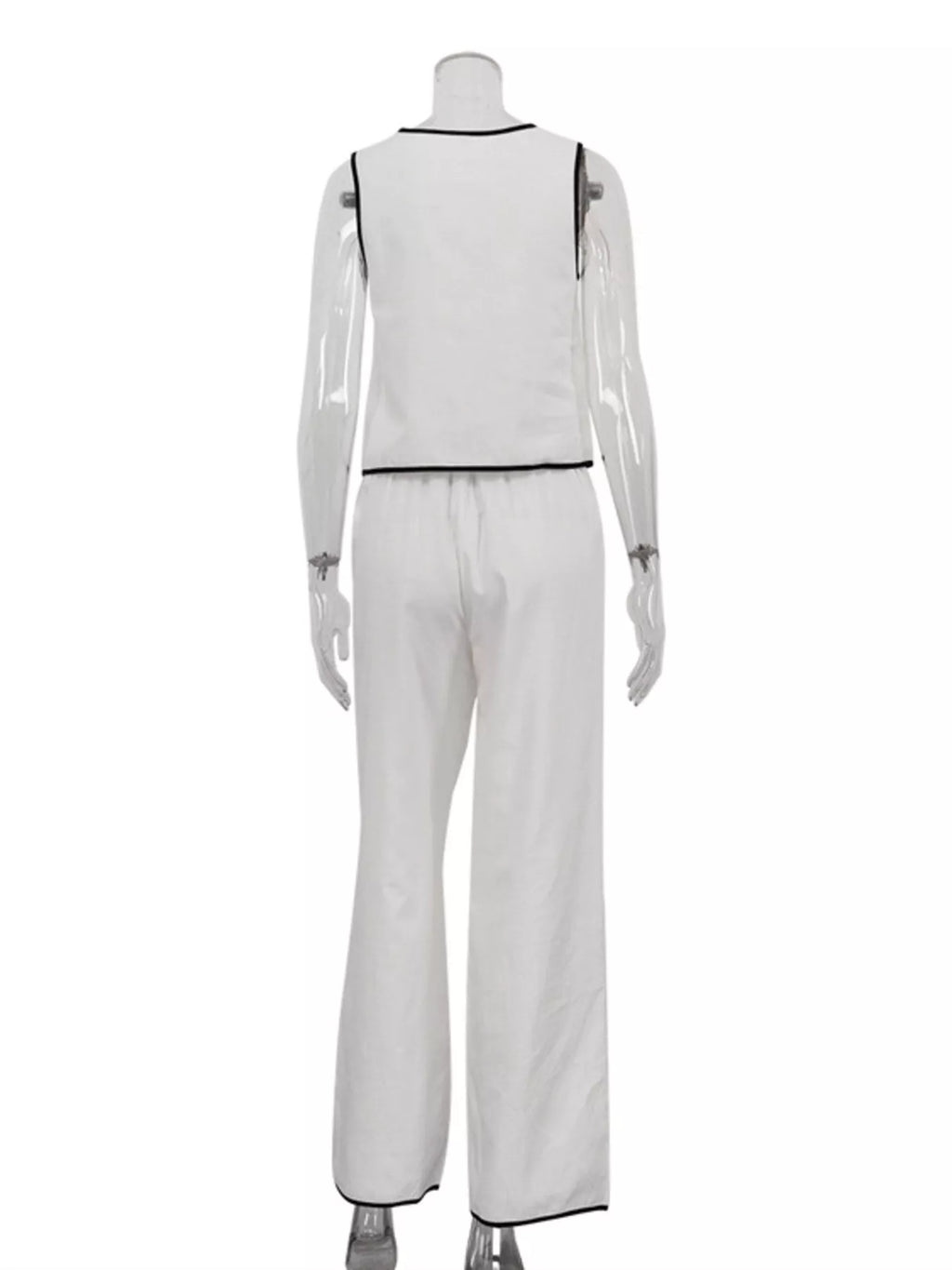Contrast trim sleeveless top and wide-leg pants set by Shopimist, featuring a stylish, modern design and sleek fit.