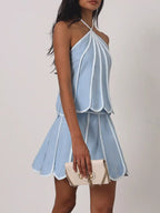 Shopimist contrast trim halter neck top and skirt set, featuring stylish design with bold color accents and a modern fit.