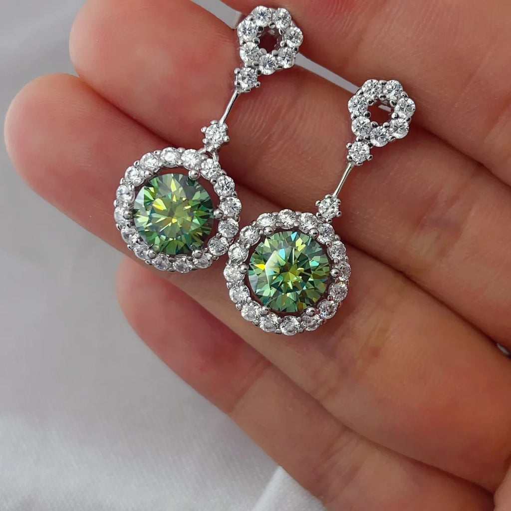 Shopimist 4 Carat Crystal Drop Dangle Earrings with round halo design, featuring sparkling crystal drops and elegant metal settings.