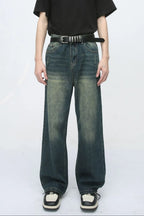 Baggy denim jeans with multiple pockets from Plush Fashion Hub, featuring a relaxed fit and classic blue denim fabric.